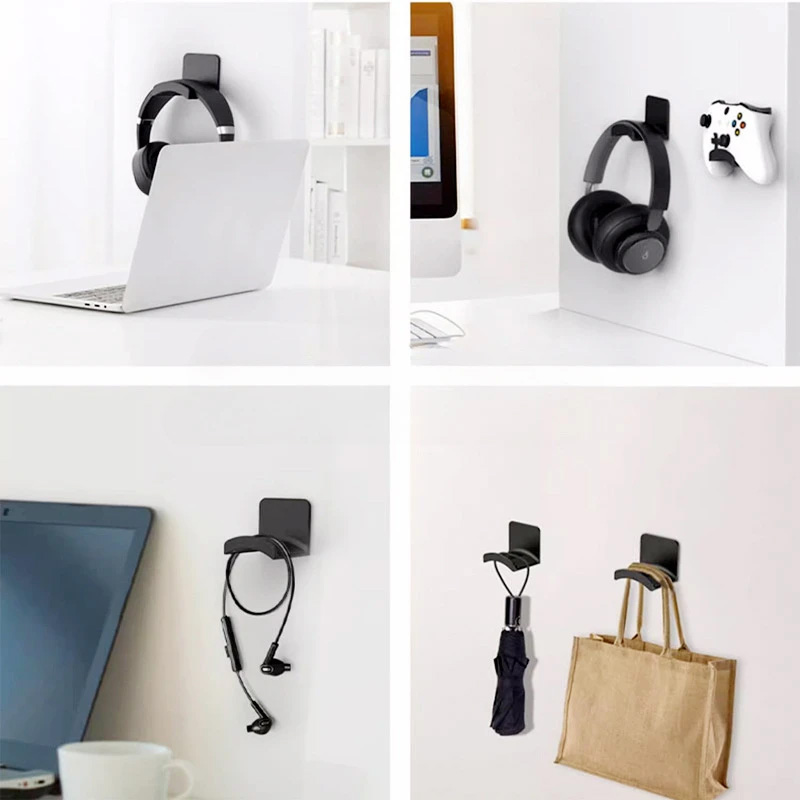 Headphone Stand Desk - 4Pcs Black Adhesive Headphone Stand Wall