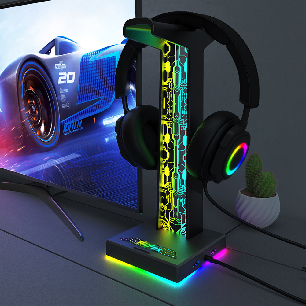 Headphone Stand Desk - RGB Gaming Headphone Stand Dual USB