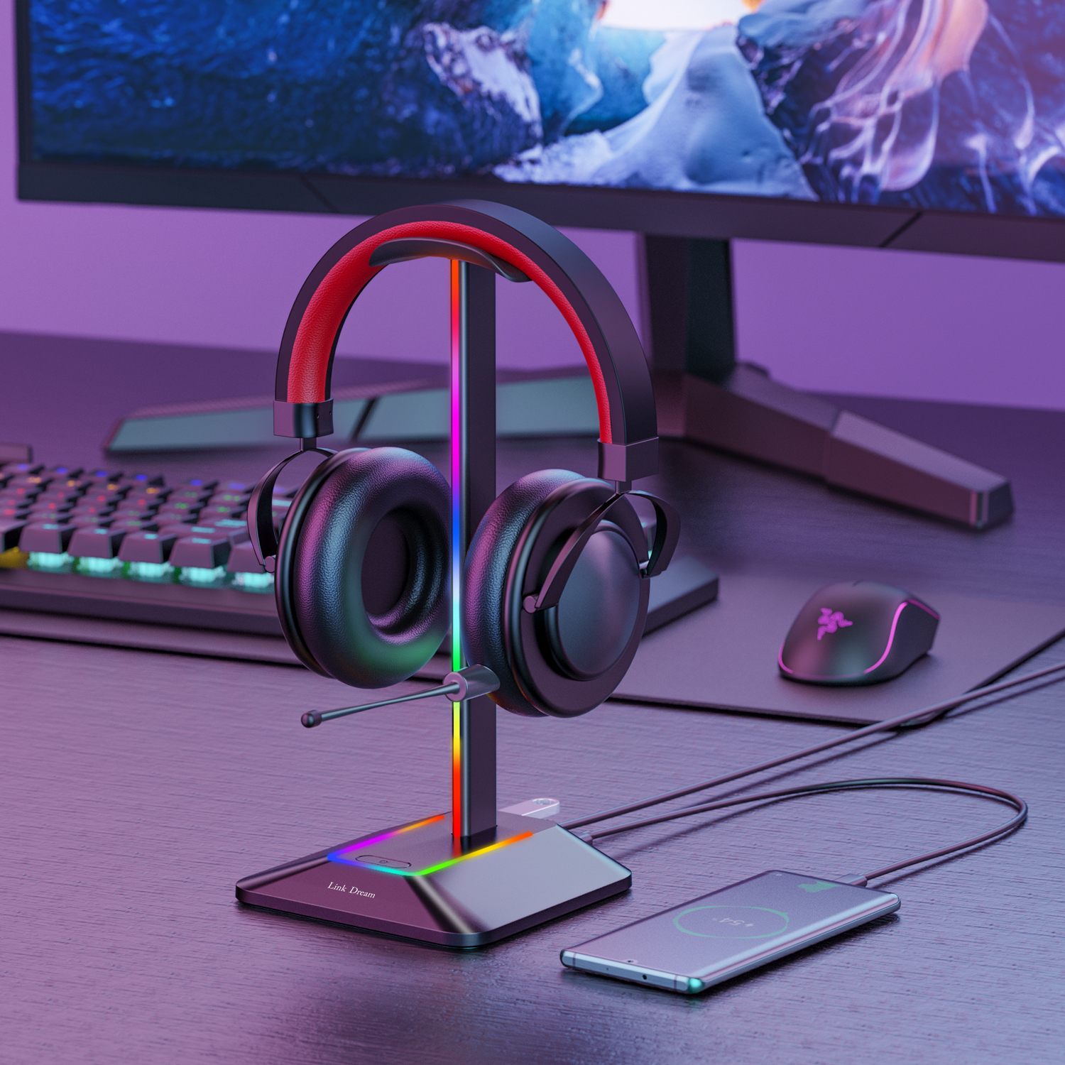 New Bee Z8 RGB Headphones Stan - Headphone Stand Desk avis et prix