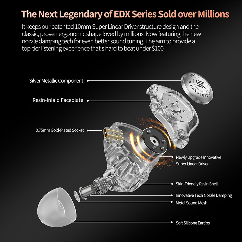 KZ EDX Pro 2 Ultra-linear Dyna - In Ear Monitor Iem avis et prix