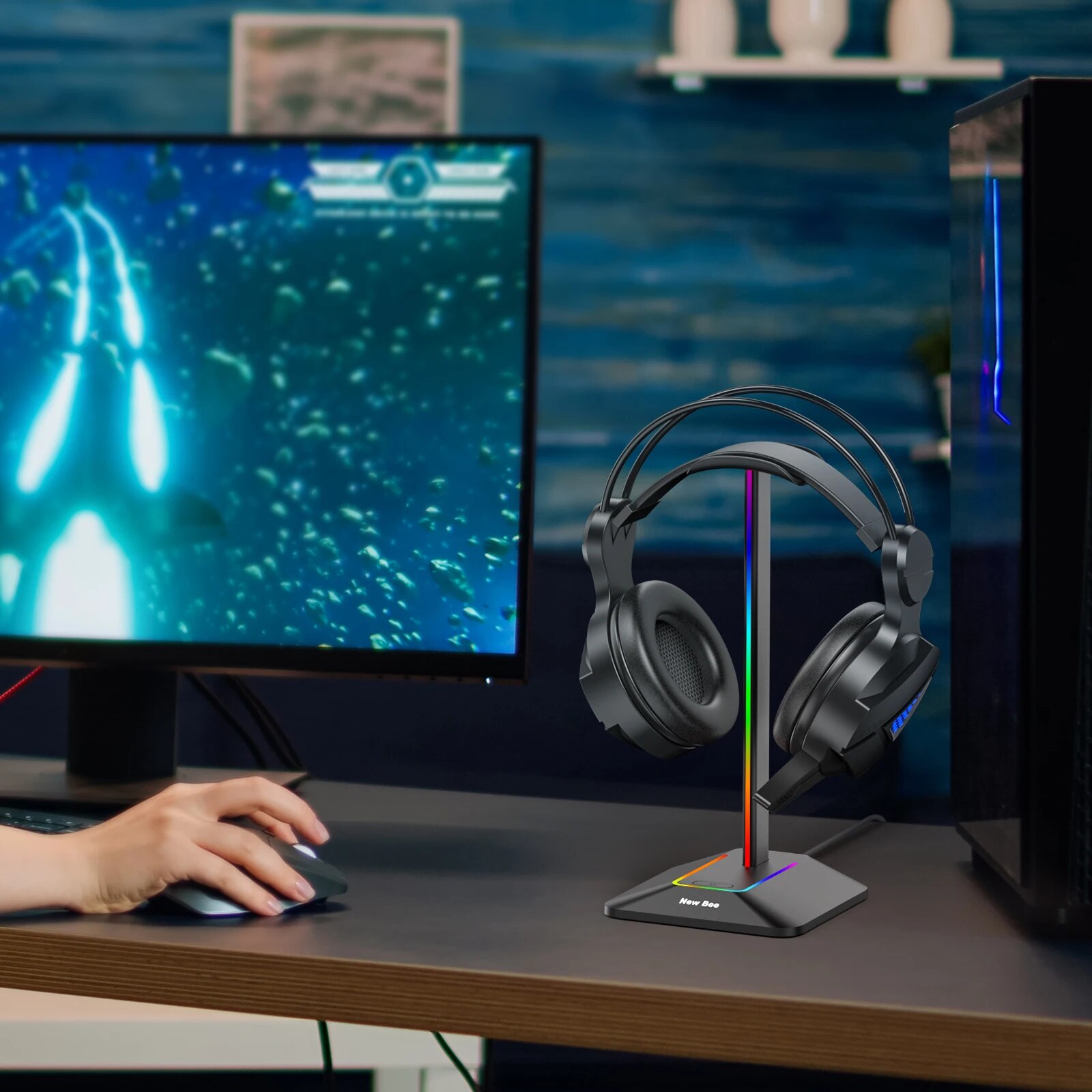 New Bee Z8 RGB Headphones Stan - Headphone Stand Desk avis et prix