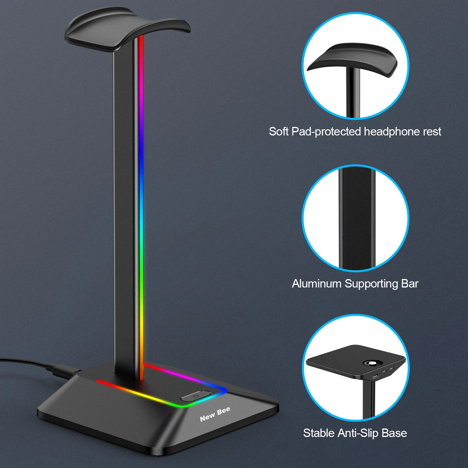 New Bee Z8 RGB Headphones Stan - Headphone Stand Desk avis et prix