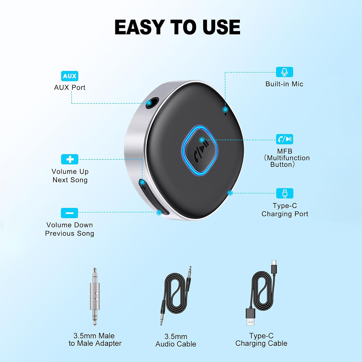 Car Bluetooth AUX Adapter, Min - Bluetooth Adapter Receiver avis et prix